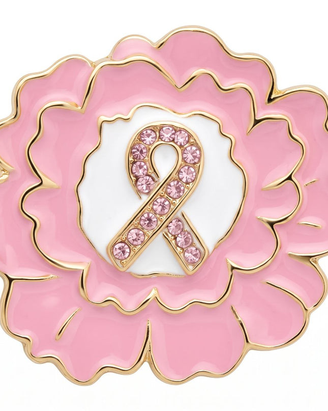 Pink Breast Cancer Awareness Gold Flower Brooch