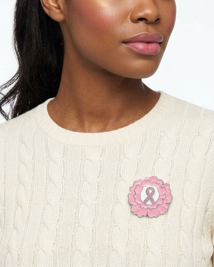 Pink Breast Cancer Awareness Silver Flower Brooch