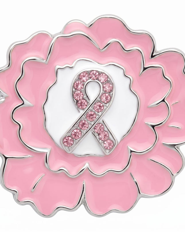 Pink Breast Cancer Awareness Silver Flower Brooch