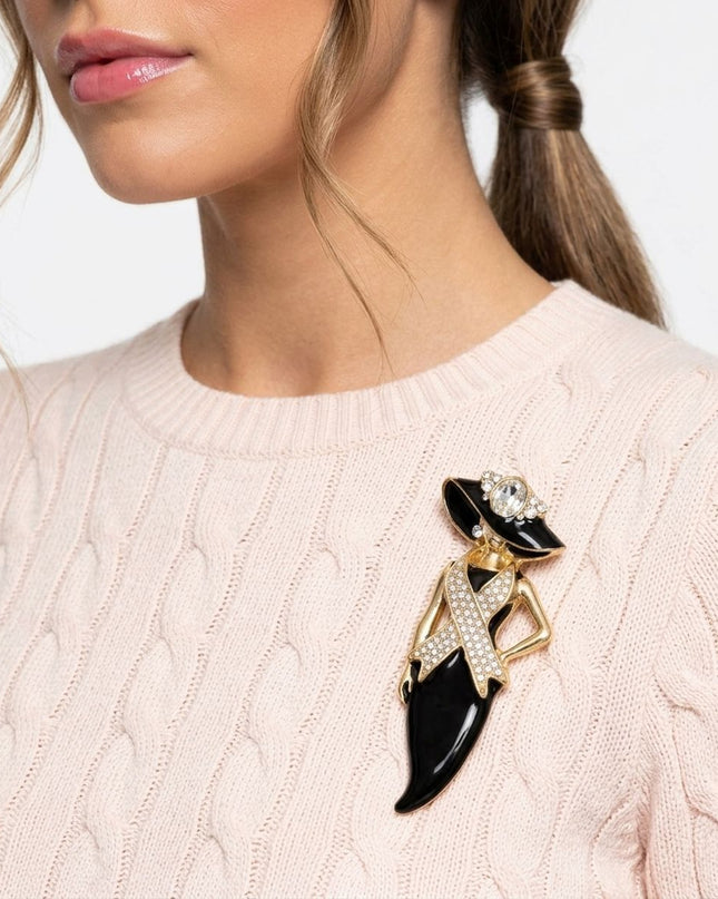 Black Breast Cancer Pink Ribbon Lady Gold Brooch