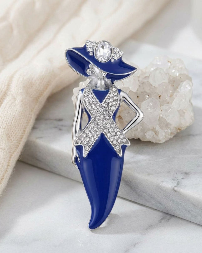 ZPB Blue Lady Breast Cancer Ribbon Brooch Pin