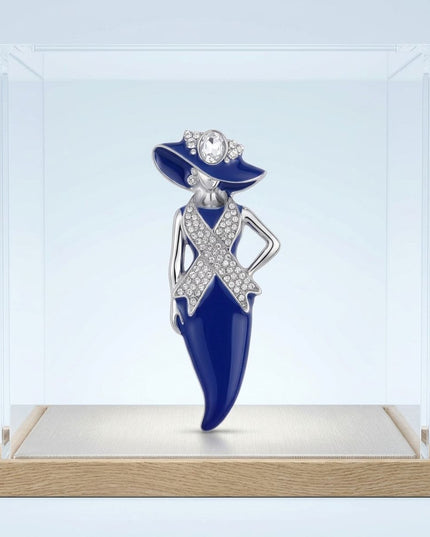 ZPB Blue Lady Breast Cancer Ribbon Brooch Pin
