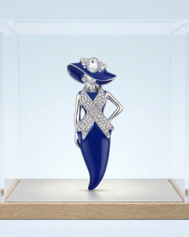 ZPB Blue Lady Breast Cancer Ribbon Brooch Pin