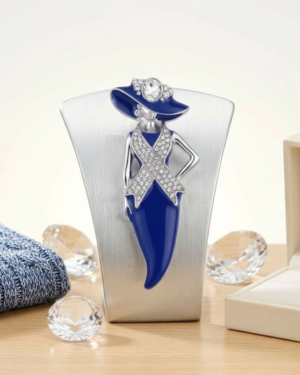 ZPB Blue Lady Breast Cancer Ribbon Brooch Pin