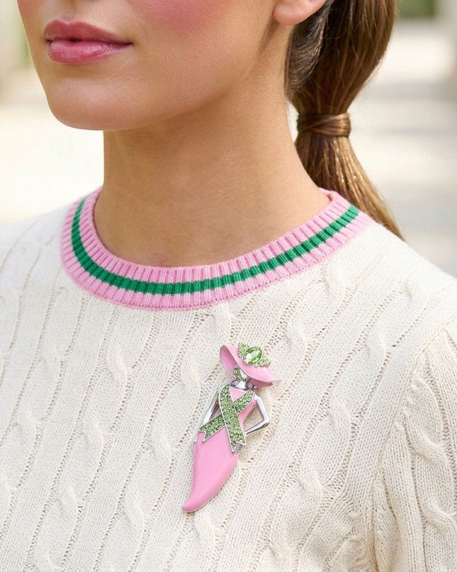 AKA Pink Lady Breast Cancer Ribbon Brooch Pin