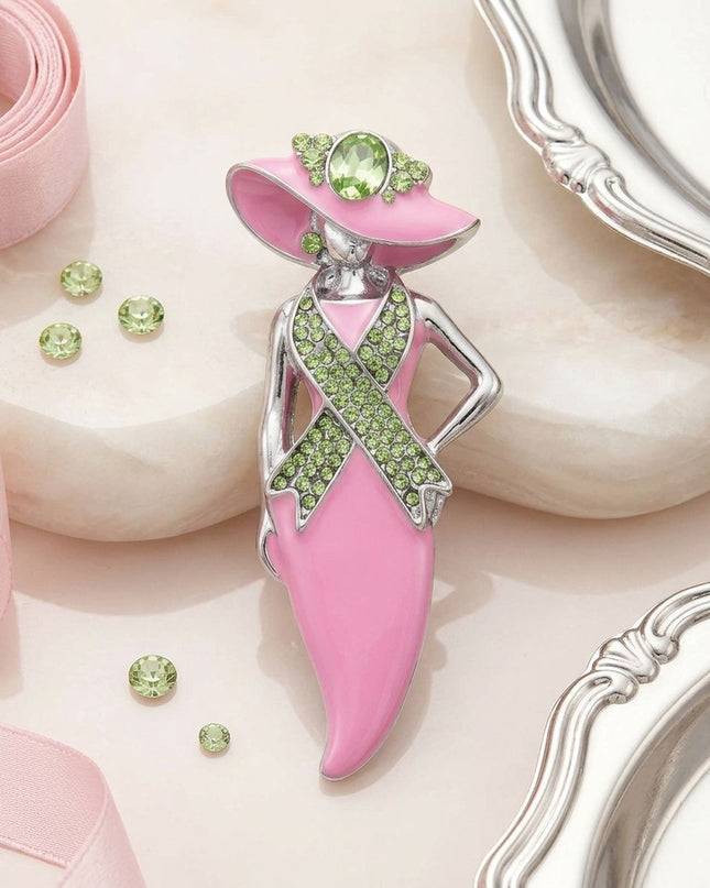 AKA Pink Lady Breast Cancer Ribbon Brooch Pin