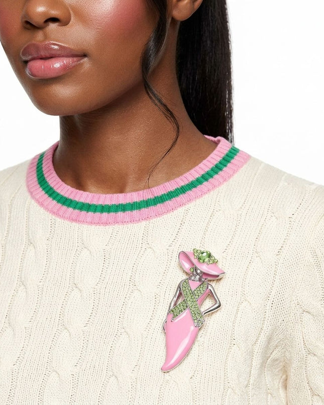 AKA Pink Lady Breast Cancer Ribbon Brooch Pin