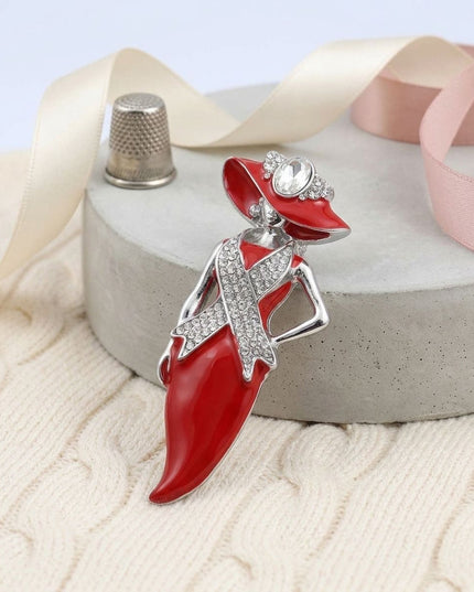 DST Red Lady Breast Cancer Ribbon Brooch Pin