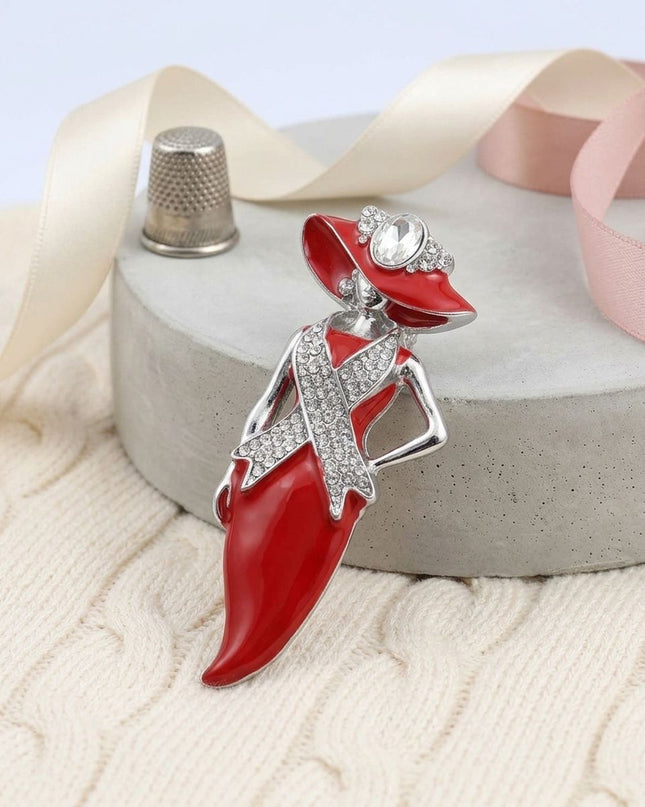DST Red Lady Breast Cancer Ribbon Brooch Pin
