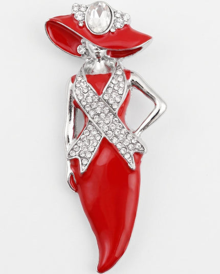 DST Red Lady Breast Cancer Ribbon Brooch Pin