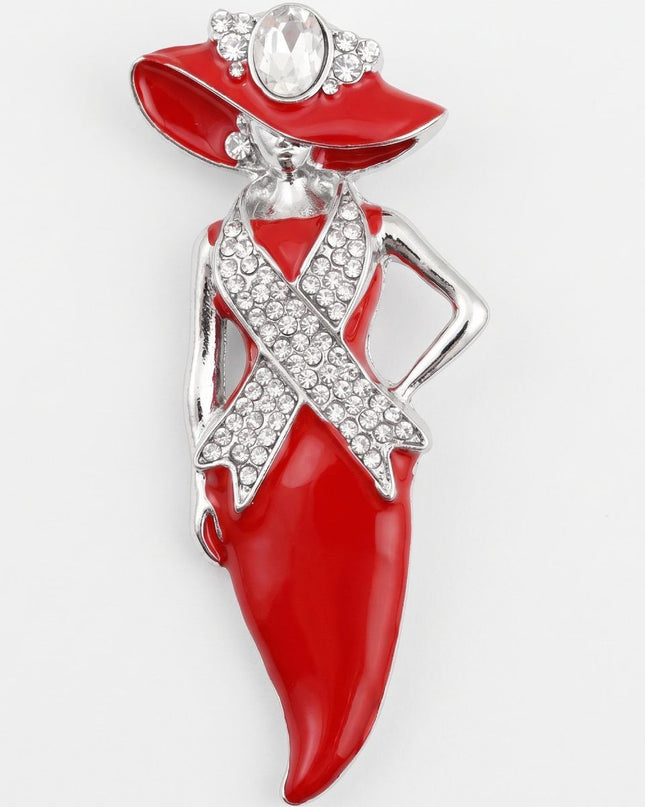 DST Red Lady Breast Cancer Ribbon Brooch Pin
