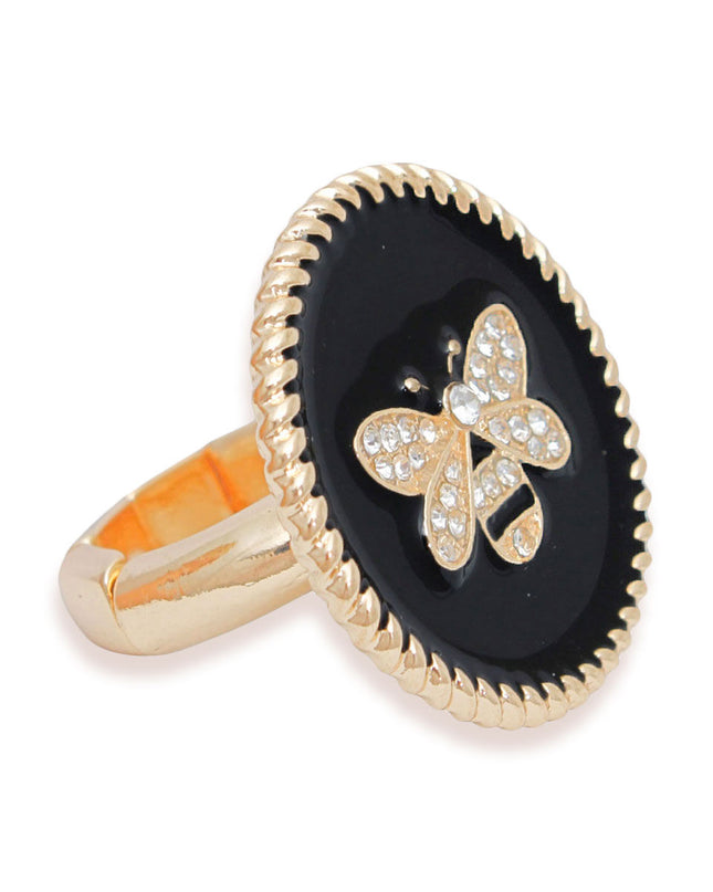 Black Bee Charm Gold Ring