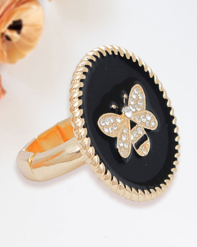 Black Bee Charm Gold Ring