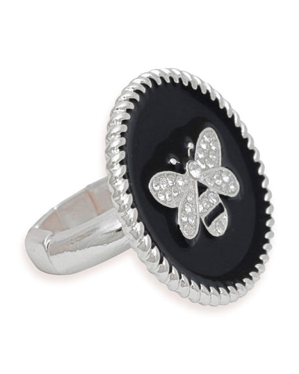 Black Bee Charm Silver Ring