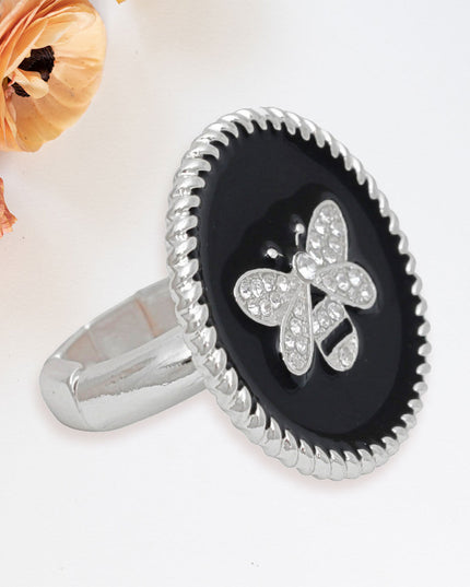 Black Bee Charm Silver Ring