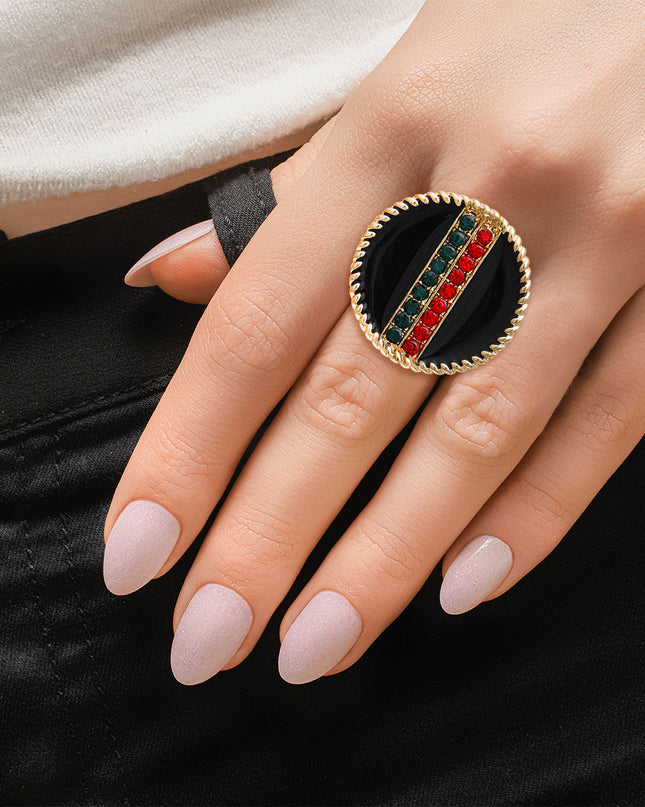 Black Stripe Charm Gold Ring