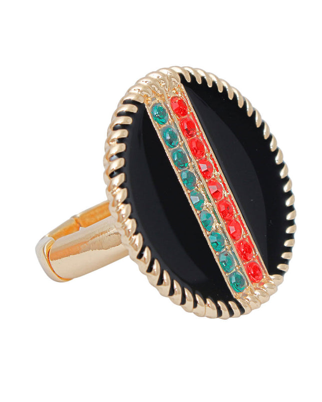 Black Stripe Charm Gold Ring