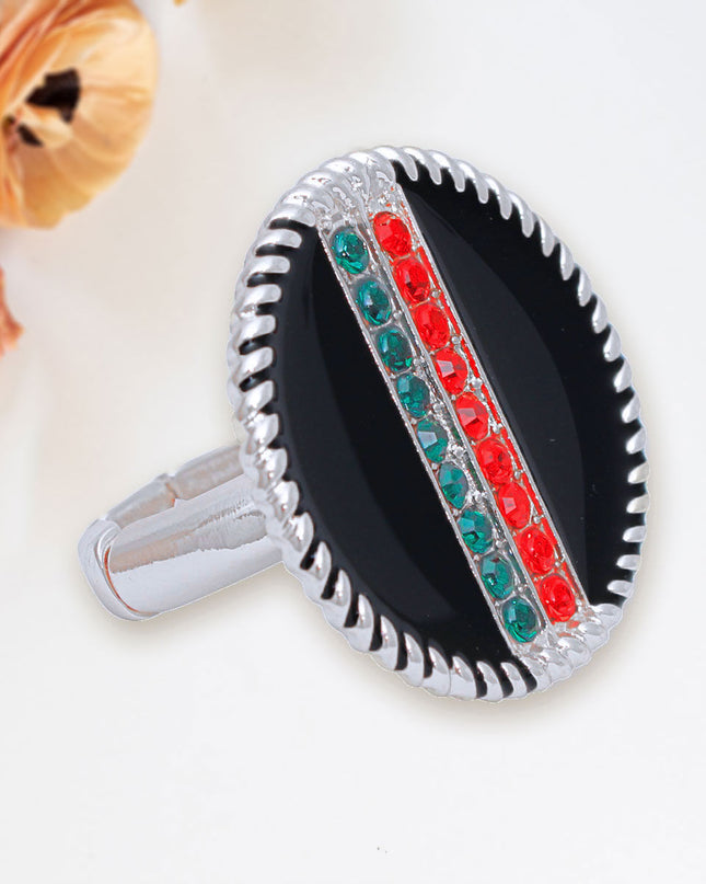 Black Stripe Charm Silver Ring