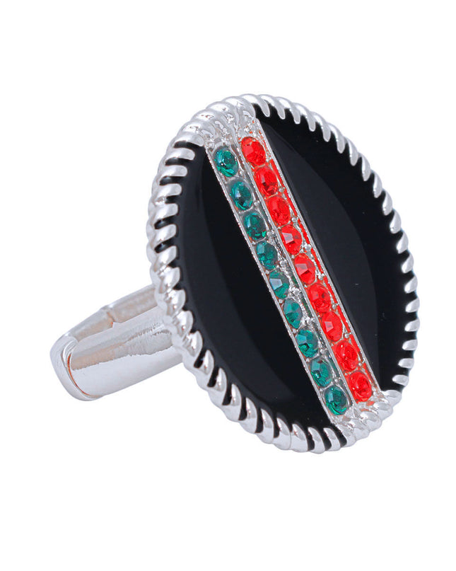 Black Stripe Charm Silver Ring