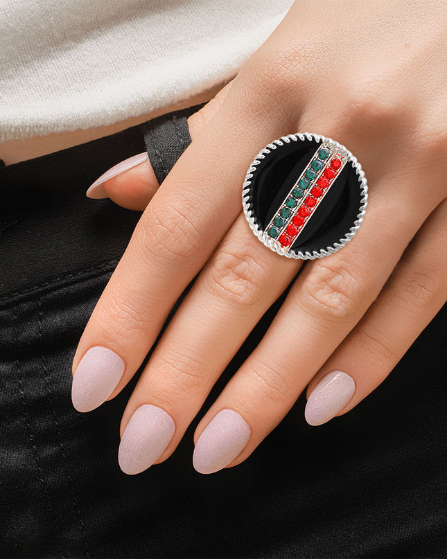 Black Stripe Charm Silver Ring