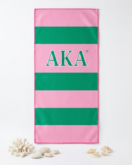 AKA Pink and Green Microfiber Stripe Hand Towel