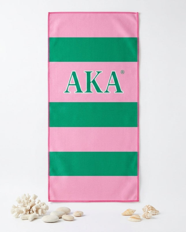 AKA Pink and Green Microfiber Stripe Hand Towel