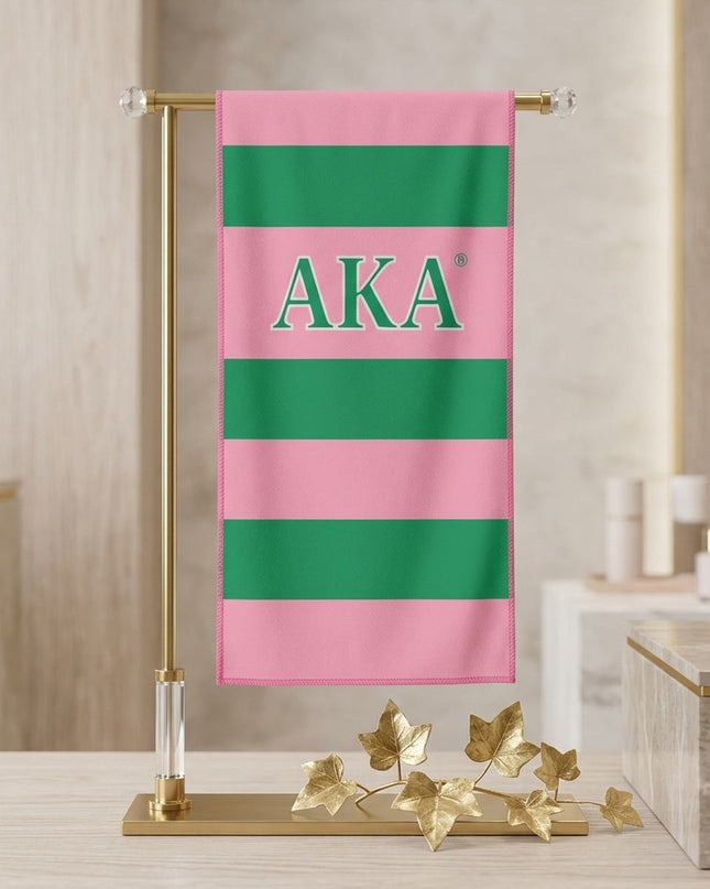 AKA Pink and Green Microfiber Stripe Hand Towel