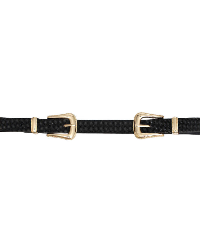 Belt Double Buckle Western Black Stone for Women