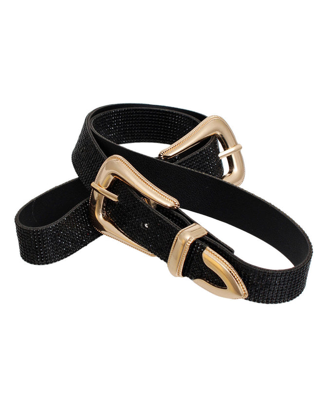 Belt Double Buckle Western Black Stone for Women