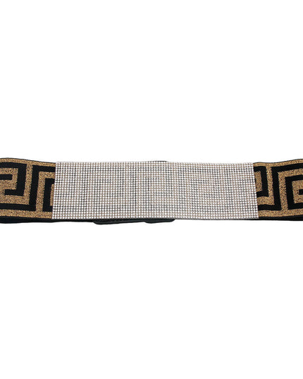 Wide Belt Black Gold Greek Key Stretch Women