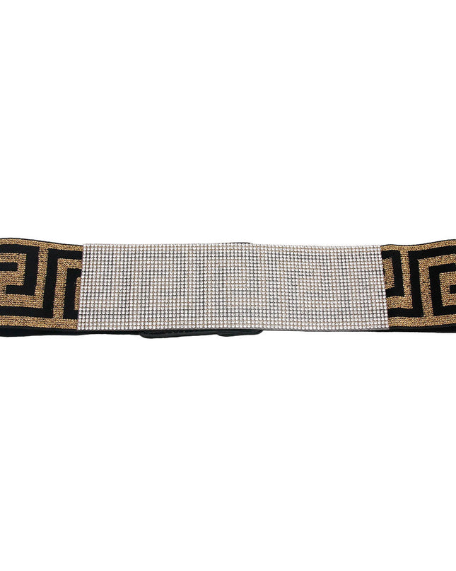 Wide Belt Black Gold Greek Key Stretch Women