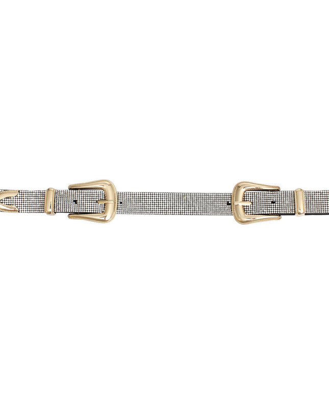 Belt Double Buckle Western Clear Stone for Women