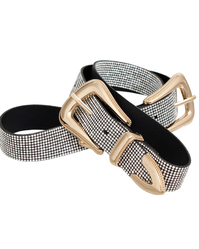 Belt Double Buckle Western Clear Stone for Women