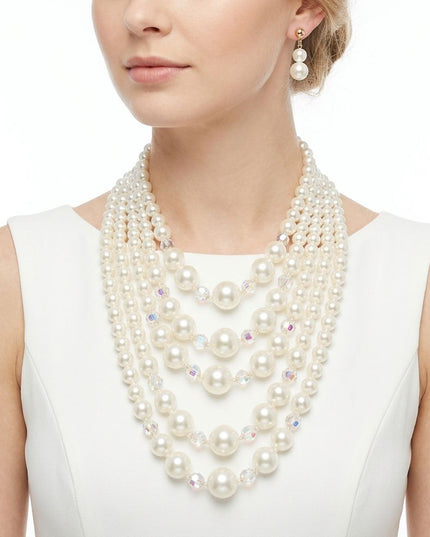 Cream Pearl & Faceted Bead 5 Strand Necklace