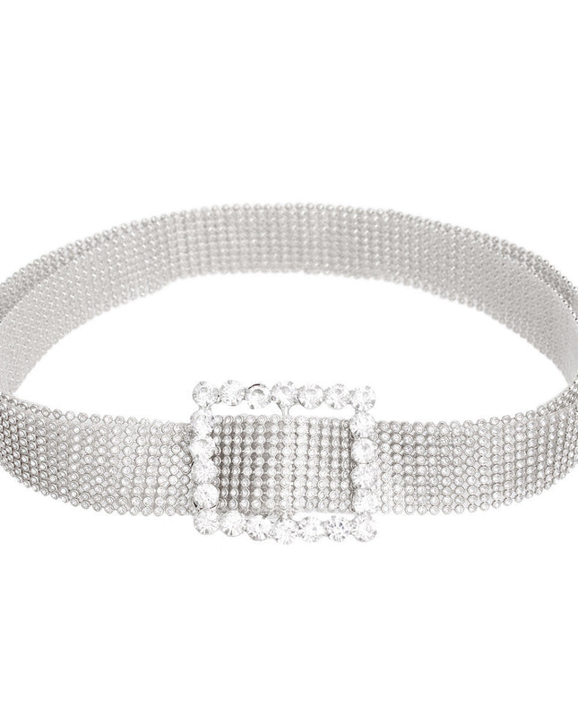 Silver Pave 9 Row Buckle Belt