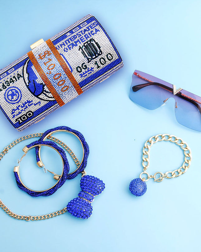 Blue Bling Rolled Benjamins Clutch