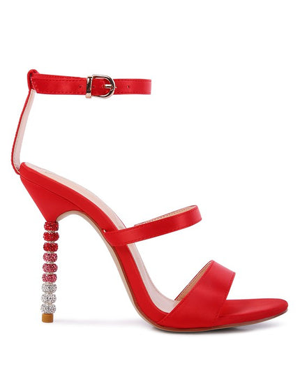 LAWSUIT RHINESTONE BALL HEEL SATIN SANDALS