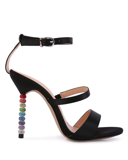 LAWSUIT RHINESTONE BALL HEEL SATIN SANDALS