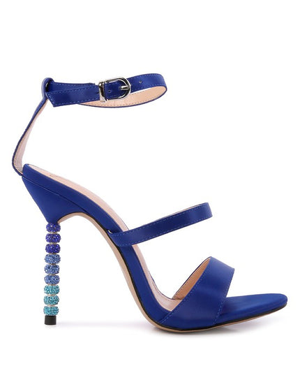 LAWSUIT RHINESTONE BALL HEEL SATIN SANDALS