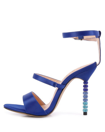 LAWSUIT RHINESTONE BALL HEEL SATIN SANDALS