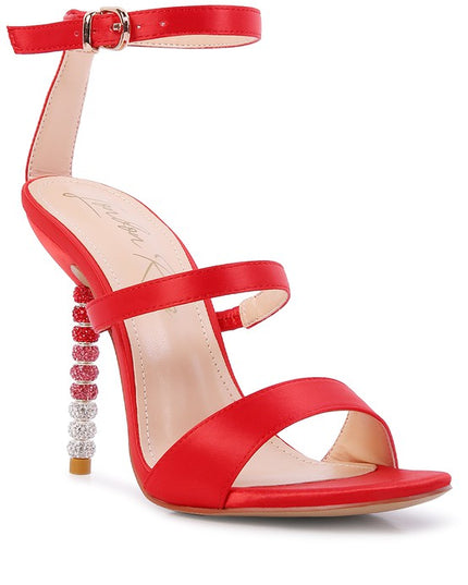 LAWSUIT RHINESTONE BALL HEEL SATIN SANDALS