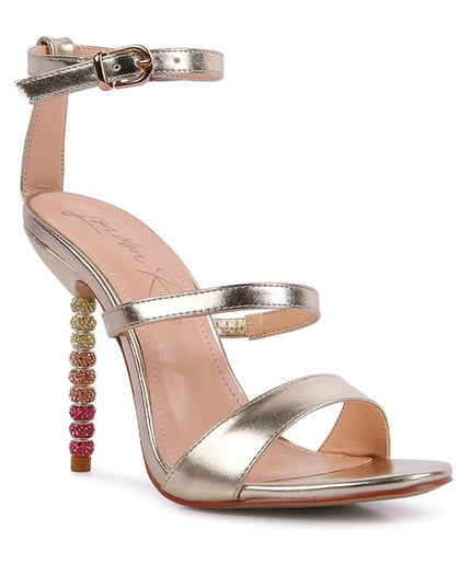 LAWSUIT RHINESTONE BALL HEEL SATIN SANDALS