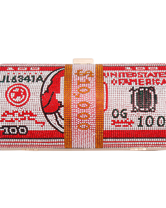 Red Bling Rolled Benjamins Clutch