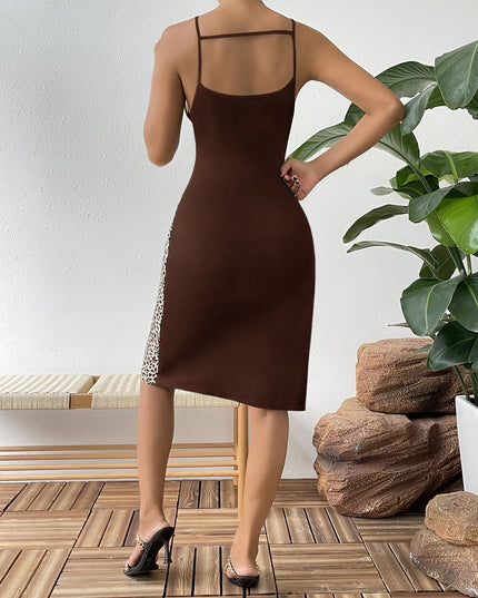 Leopard Color Block Cutout Sleeveless Knee-Length Dress