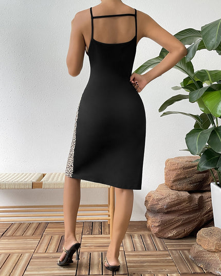 Leopard Color Block Cutout Sleeveless Knee-Length Dress