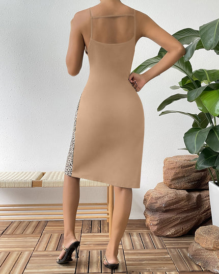 Leopard Color Block Cutout Sleeveless Knee-Length Dress