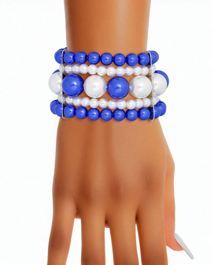 Bracelet Blue White Stacked Pearls for Women