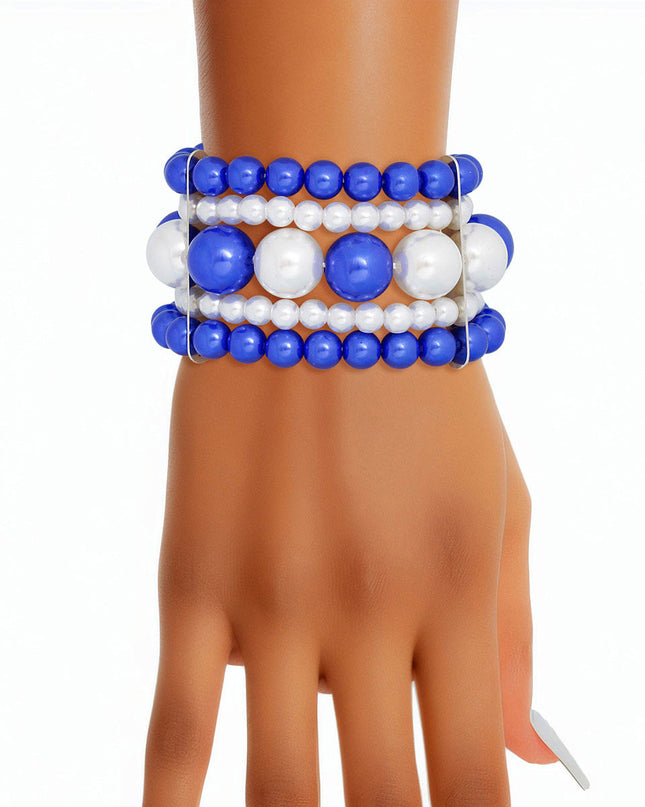 Bracelet Blue White Stacked Pearls for Women