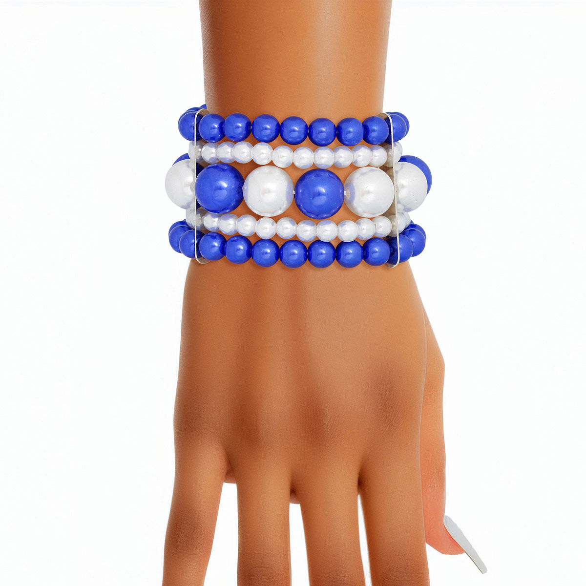 Bracelet Blue White Stacked Pearls for Women