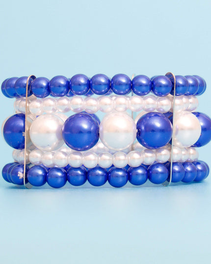 Bracelet Blue White Stacked Pearls for Women